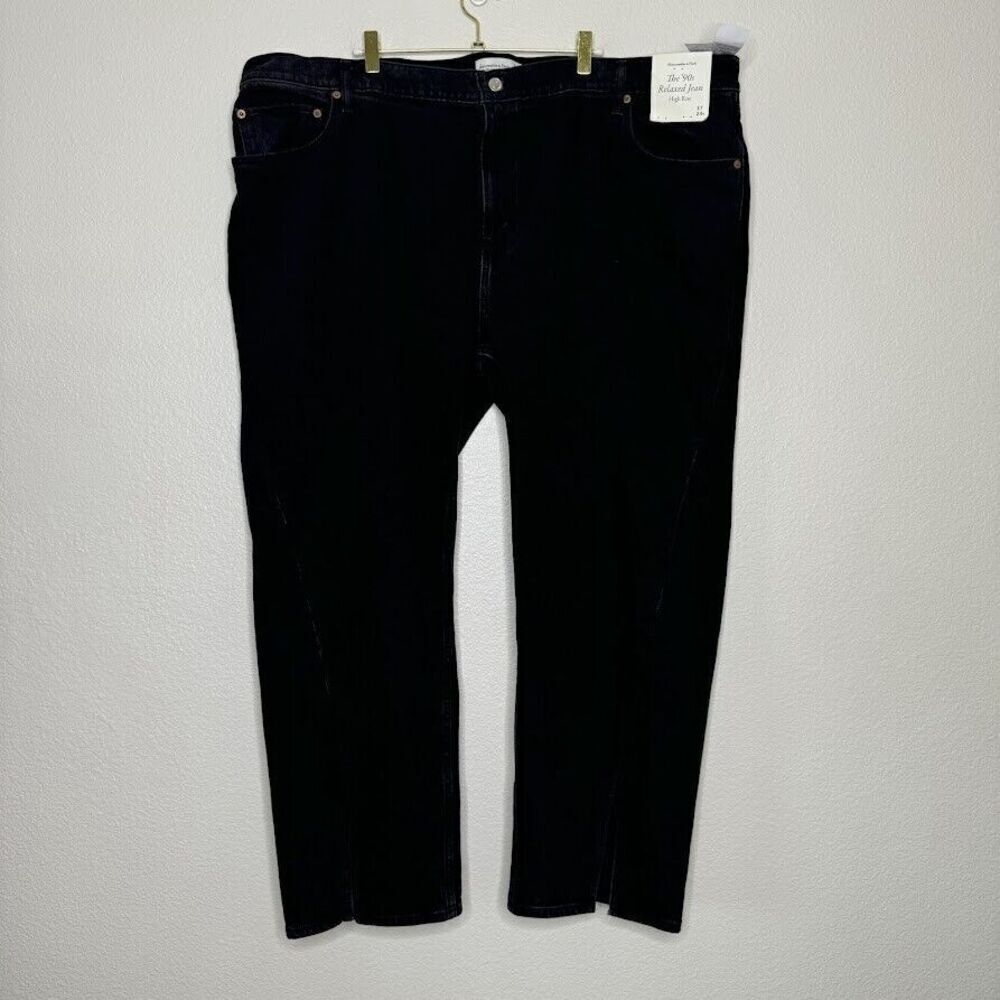 Abercrombie & Fitch Jeans 37/24s SHORT 90s Relaxed Wide Leg Black Ankle Slit - Picture 2 of 13